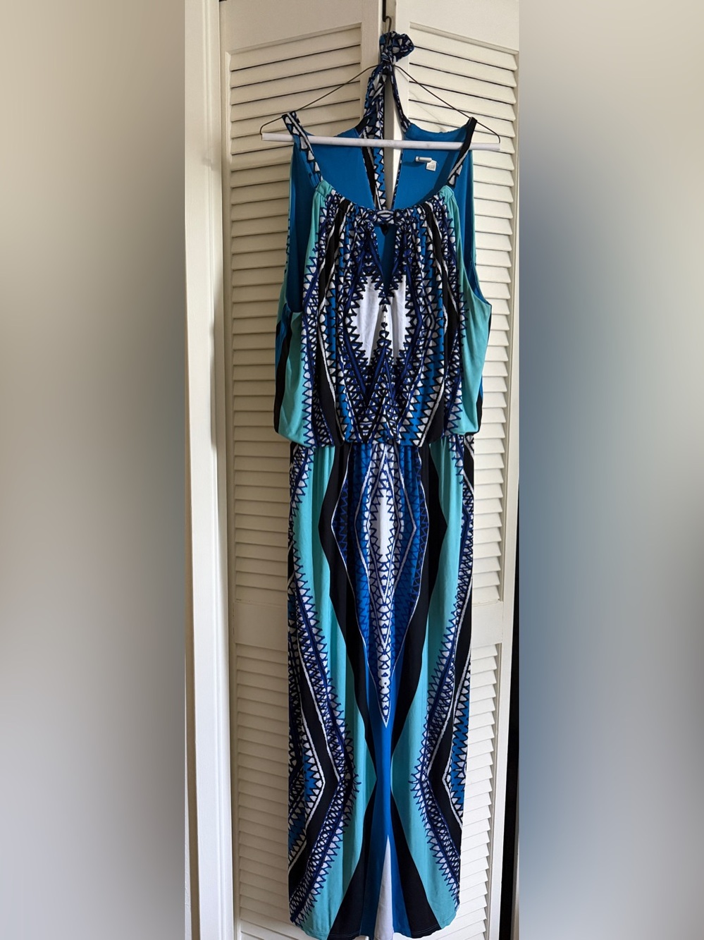 Back-Tie Maxi Dress Size 2X Emma & Michele Geometric Blues - Picture 2 of 13